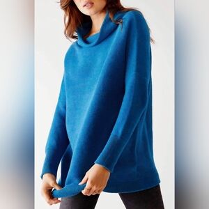 Free People Ottoman Slouchy Tunic Sweater Tropical Bay Blue Ribbed Funnel Neck M